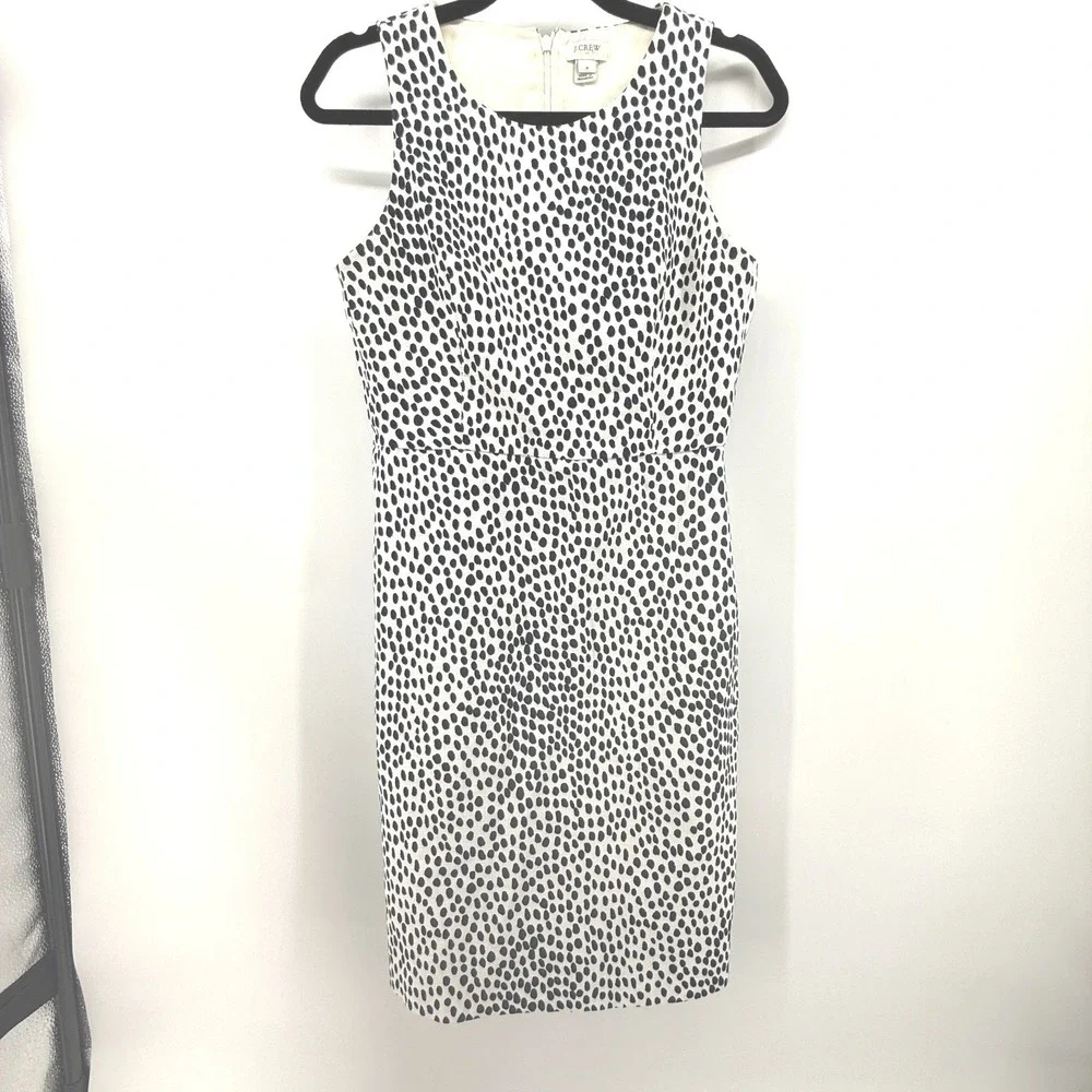 J Crew Textured Size 4 Weave Ink Ivory‎ Spot Dress Preppy Neutral Career Capsule